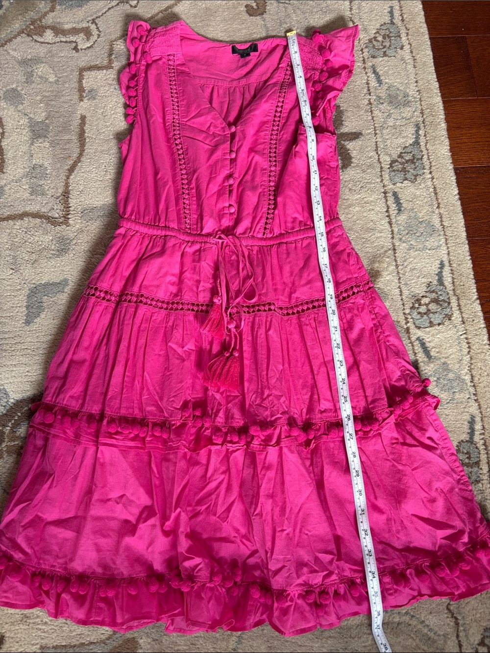 Girls' Hot Pink Tiered Ruffle Dress with Tie Waist